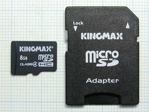 ★アダプタ付 KINGMAX microSDHC メモリーカード ８GB 中古★送料６３円～