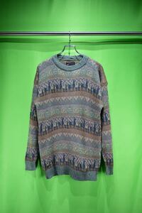 vintage alpaca design knit sweater ペルー製 古着 ビンテージ アルパカセーター デザインセーター プリントセーター 70s 80s