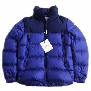 未使用品●19-20AW MONCLER モンクレール FAIVELEY／フェヴレ ロゴワッペン付き フーデッドダウンジャケット ブルー 1 正規品 メンズ