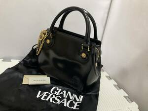 GIANNI VERSACE ヴェルサーチ ベルサーチ レザーハンドバッグ 太陽 チャーム 黒 ブラック