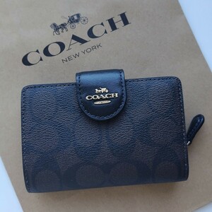 【新品】コーチ　COACH 新作　二つ折り財布　ブラウン　ブラック