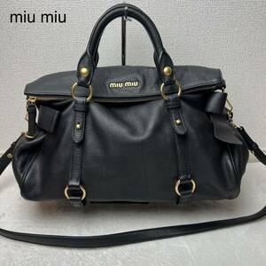 美品 miu miu ミュウミュウ オールレザー 2WAY ハンドバッグ ブラック 