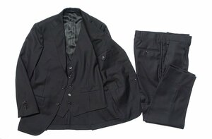 定価18万 新品同様 超美品 LARDINI ラルディーニ ソリッド スリーピース スーツ セットアップ ウール ブラック 黒無地 メンズ 46 ジレ