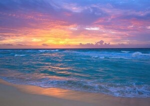 波 夕焼けと波の幻想的な景色 パープルサンセット 日没 海 壁紙ポスター 特大A1版 830×585mm はがせるシール式 019A1