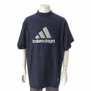 【バレンシアガ】Balenciaga　アディダス コラボ 23SS ロゴ刺繍 オーバーサイズ Tシャツ 731769 ネイビー L 【中古】190377