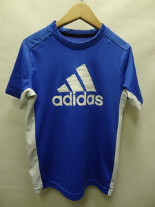 全国送料無料 アディダス adidas 子供服 キッズ 男＆女の子 青色ポリ100% サッカー等スポーツ 半袖 袖＆背中メッシュ素材ゲームTシャツ 150