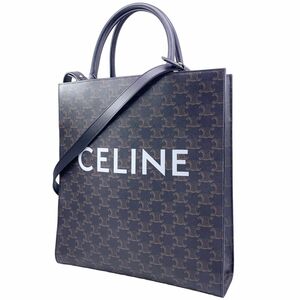 【中古】 CELINE セリーヌ トートバッグ 194432EJG.38SI ミディアム バーティカル カバ ロゴ 2way 黒 22040374MK