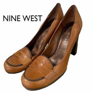 b446 NINE WEST ナインウエスト ブラウン レディース パンプス 太ヒールパンプス メジャー採寸24.5㎝ シューズ 靴 くつ ファッション 服飾
