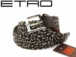 7万新品◆90◆エトロ バイカラーメッシュ編み シルバーバックルベルト 焦げ茶×グレージュ系【ETRO】1円