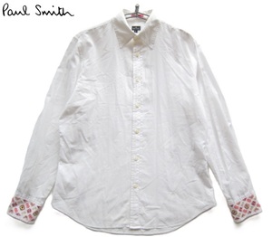 高級!!ポールスミス Paul Smith*カフス刺繍デザイン ホワイトシャツ L 白 COLLECTION コレクション ジョイックスコーポレーション