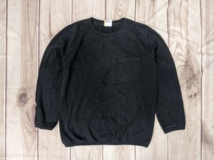 7．USA製 GOODWEAR グッドウェア 長袖 ポケT ポケット付き 無地 ロングスリーブ Tシャツ ノームコア 安直 メンズM　黒系x806