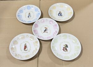 送料無料 未使用 ヤマカ ピーターラビット ５種色柄違い 銘々皿 ５枚セット 13.5cmプレート yamaka ケーキ皿 