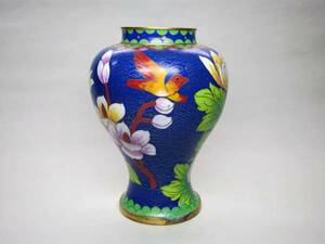 [大幸]　中国美術　七宝焼「花鳥図」酒器形花瓶　良品　唐物古玩　銅製　古銅　置物　床飾り