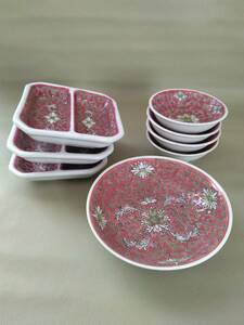 中国景徳鎮　粉砕色絵磁器　小皿豆皿　薬味　中国美術工芸　古陶磁　計8枚