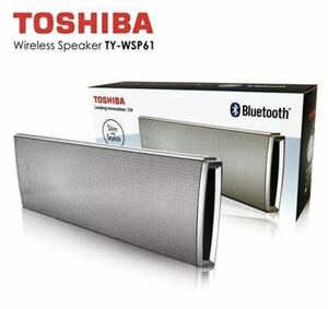 TOSHIBA ポータブル Bluetooth4.0 スピーカーTY-WSP61 内蔵マイク搭載 ワイヤレススピーカー　ポーチ・ストラップ付き シルバー (新品)