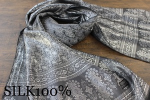 新品 薄手【シルク100% SILK】ペイズリー柄 メタリックグレー GRAY 大判 ストール/スカーフ