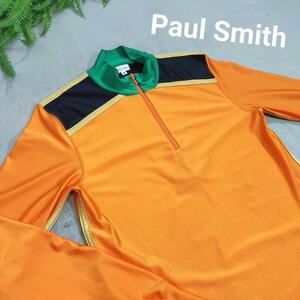 Paul Smith ハーフジップ&ハイネック ジャージ素材トップス 表記サイズM ストレッチ素材 オレンジ 緑 黒79153