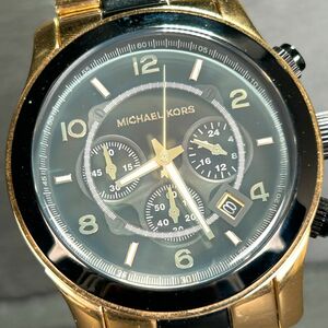 美品 MICHAEL KORS マイケルコース ランウェイ MK8265 腕時計 クオーツ アナログ クロノグラフ ブラック×ゴールド メンズ 新品電池交換済