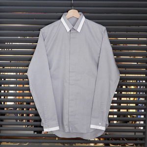 【新品同様】ディオールオム S #37 長袖 シャツ グレー ドレスシャツ 533C515Z3251 バイカラー ホワイト コットン メンズ 02710