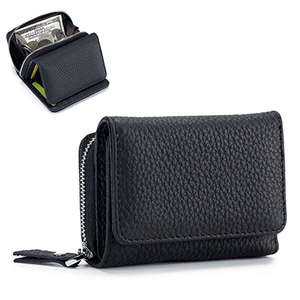 ミニ財布 本革 三つ折り財布 RFIDスキミング防止 PUレザー　カード入れ　小銭入れ コイン入れ　コンパクト　ブラック