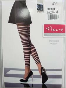 カG5681 新品 FIORE フィオレ Theresa タイツ レギンス 柄 ボーダー 40デニール 3/M セクシー コスプレ レディース