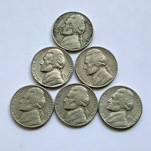 【希少品セール】アメリカ 5セント硬貨 ミントマークD 1963年 70年 74年 76年 80年 ミントマークなし 73年 年号違い各1枚ずつ 6枚まとめて