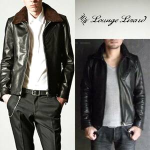 LOUNGE LIZARD ラウンジリザード キップレザー シングル ライダース 牛革 レザー ジャケット 2WAY ボア G-1 メンズ　ブラック　黒　2 M