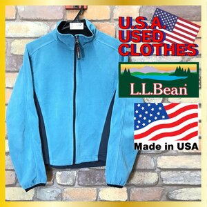 ME7-152★アメリカ製★USA仕入【L.L.Bean OUTDOORS エルエルビーン】ジップアップ フリースジャケット【レディース M】ターコイズ×濃灰