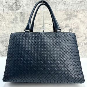 ◆極美品◆BOTTEGA VENETA●ボッテガヴェネタ イントレチャート トートバッグ ハンドバッグ レザー 本革 大容量 ネイビー メンズ 紺