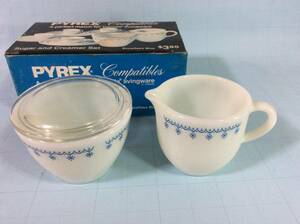 【箱入/未使用/OLD PYREX】パイレックス/スノーフレーク/シュガーポット＆クリーマー/ビンテージ/ミルクガラス