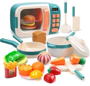 おままごとセット おもちゃ おままごとキッチン 電子レンジ 20点セット 調理器具 食材 果物 親子ゲーム ごっこ遊び