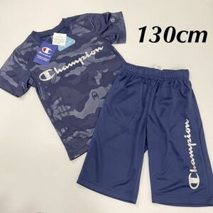 新品17611 Championチャンピオン 130cm 紺Tシャツ　紺ハーフパンツ　カモフラ柄シルバーロゴ半袖Tスーツセットアップショートパンツ男の子