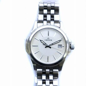 セイコー SEIKO CREDOR クレドール パシフィーク 腕時計 クォーツ デイト 白文字盤 シルバーカラー SS 8J82-0AD0 /AQ ■GY18 メンズ