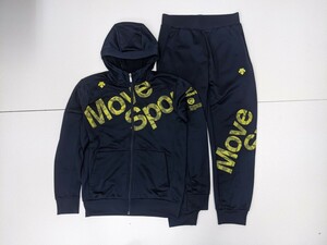 15．2点 デサント セット Descente MOVE SPORTS 速乾 ジャージ素材 パーカー パンツ トレーニングウェア 上下 メンズL　ネイビー黄色y109