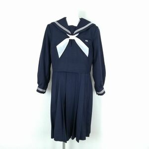 1円 セーラー服 ジャンパースカート スカーフ 上下3点セット 指定 大きいサイズ 冬物 白3本線 女子 熊本八代中学 紺 中古 ランクC NA3944