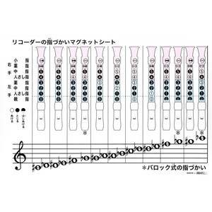 全音 ZRM-6B リコーダーの指づかい 全音階+派生音 指導用マグネットシート 黒板表示用教材