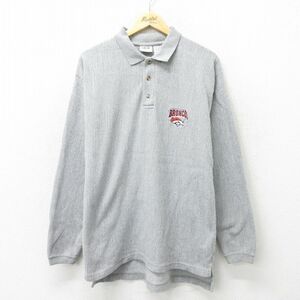 L/古着 長袖 ポロ シャツ メンズ 90s NFL デンバーブロンコス グレー アメフト スーパーボウル spe 24jan31 中古 トップス