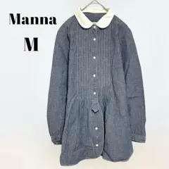【マンナ】デニム色チュニックブラウス(M) 丸襟シャツ　綿100% 日本製