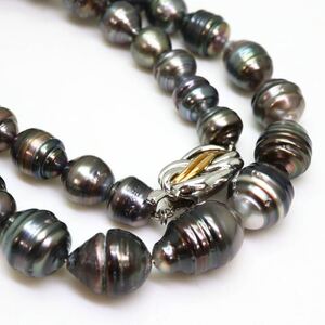 ＊南洋黒蝶真珠ネックレス＊a 約54.8g 約45.5cm 9.0~11.5mm 黒真珠 パール pearl jewelry necklace accessory silver K18 EA6/EA6