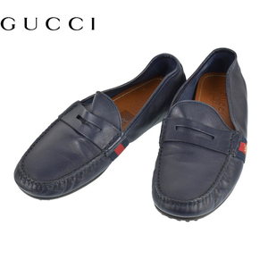 GUCCI グッチ レザー ローファー ドライビングシューズ ネイビー サイズ6 G【a305】