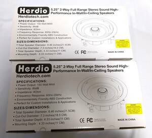 【1円出品】Herdio 天井埋め込み型スピーカー HCS528/HCS528BT ホワイト 150W×4個 ラウンド型