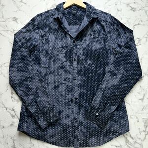 極美品/XLサイズ◎アルマーニ ジーンズ ARMANI JEANS タイダイ染め ドット 星 総柄 デザイン シャツ 長袖 シルエット◎ メンズ ネイビー