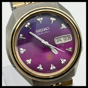 1円 稼働品 SEIKO advan アドバン 7019-7300 自動巻き 21石 カットガラス 日英 デイデイト パープル 文字盤 1973年 メンズ 腕時計 AG0160