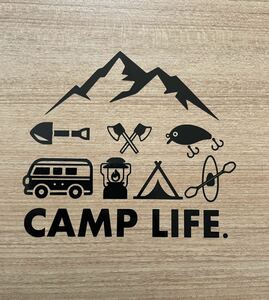 240. 【送料無料】 CAMP LIFE. キャンプ カッティングステッカー 釣り アウトドア テント バス 山【新品】