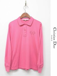 HGC-A335/Christian Dior 長袖ポロシャツ カットソー ロゴ刺繍 ブラウス コットン S ピンク