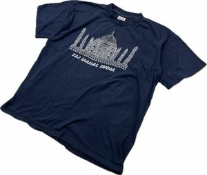 TAJ MAHAL INDIA ☆ タージマハール プリント スーベニア Tシャツ 半袖 ネイビー XL 実寸 M相当 春夏 アメカジ 古着 お土産 インド ■CA236