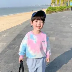 韓国　子供服　100　マーブル柄　かわいい　ピンク　水色　トレーナー　おしゃれ