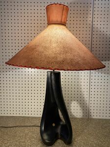 1950s 大型 シェード テーブルランプ 木風 ★ 照明 ビンテージ ミッドセンチュリー 50s 60s ライト 大きな ランプ 巨大