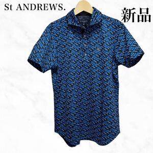 ST ANDREWS ポロシャツ　青　ブルー系総柄ポロシャツ　ゴルフウェア半袖ポロシャツ セントアンドリュース 
