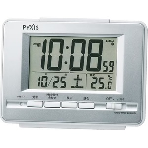 新品 SEIKO 正規保証 セイコー PYXIS デジタル 電波時計 目覚まし時計 温度計付 卓上 置時計 NR535W 銀色 シルバー★プレゼントにも